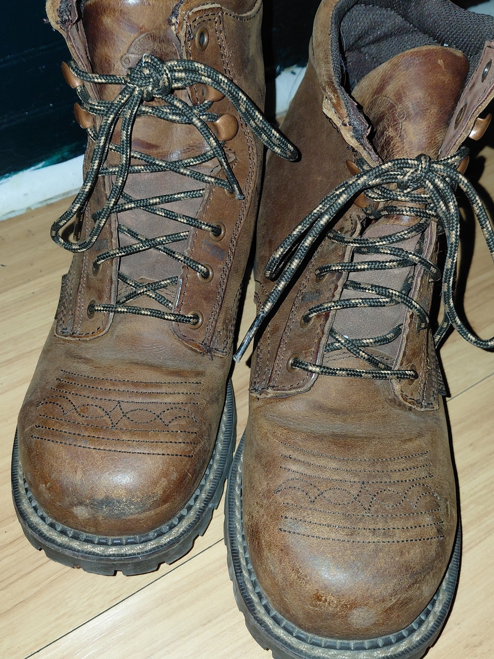 Women's Justin Brown Leather Work Boots - Steel Toe Size 8